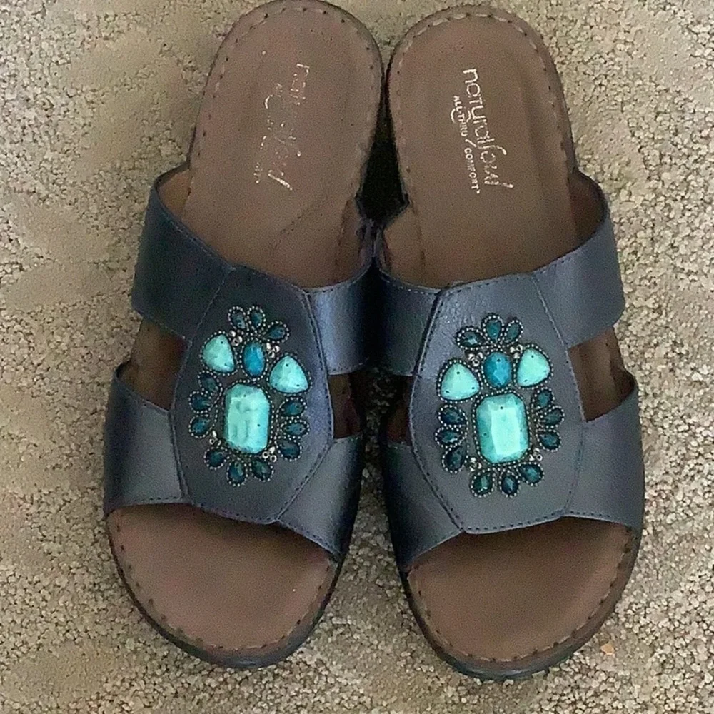 Natural Soul Comfort Metallic Blue Wedge Sandals